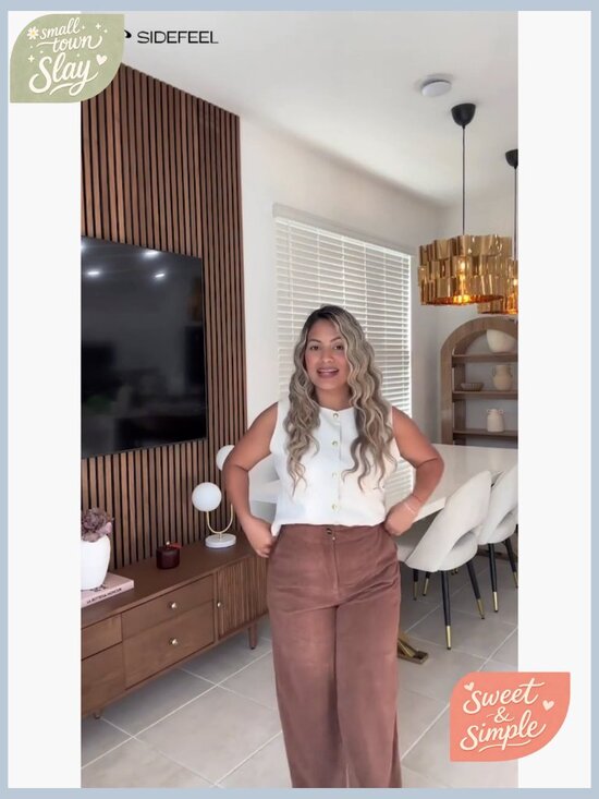 High Waisted Corduroy Wide Leg Pants with Pockets Stretchy Casual Work - Picture 7 of 7